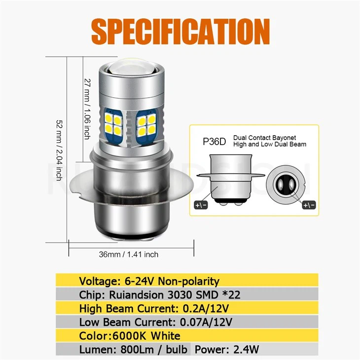 Ruiandsion P36D Honda Motorcycle Headlight Replacement 6-24V White In Stock